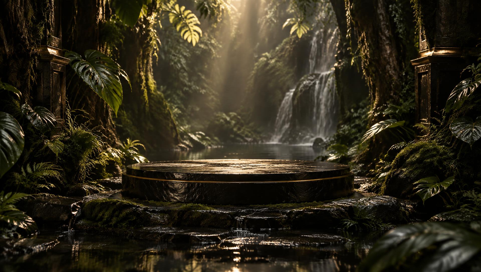 A moss-covered forest setting for the DOZURE collection
